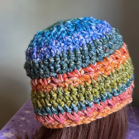 Crochet sunflower beanie soft double strings acrylic new comfortable medium - Picture 4 of 10